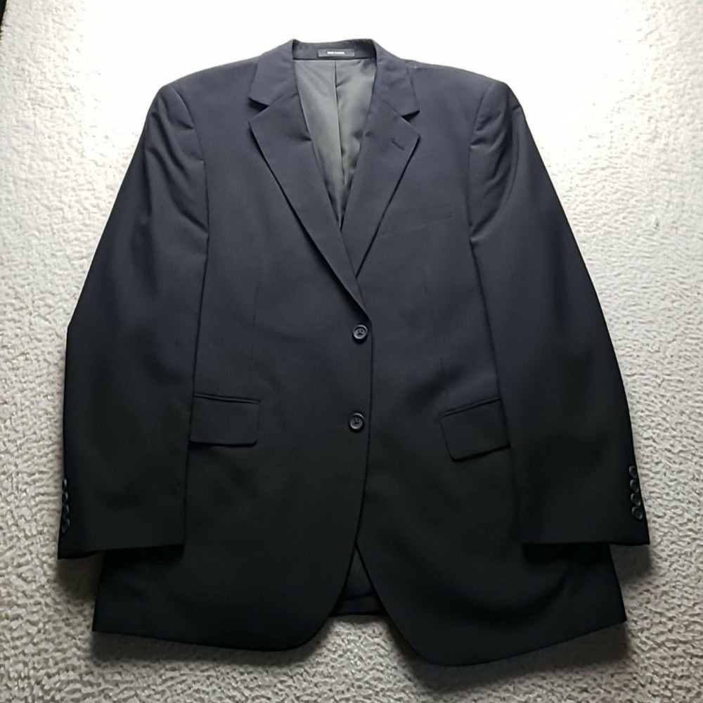 Van Heusen Suit Jacket Mens 42R Black Pinstripe Polyester Rayon Notch Lapel
